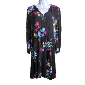 Old Navy Dark Floral Print Midi Dress Size L Whimsigoth Boho‎ Flowy Empire Waist